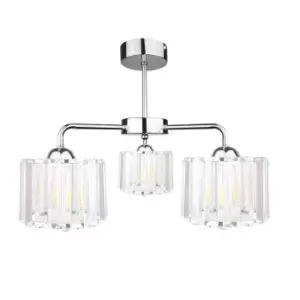 Image of Deco Multi Arm Semi Flush Ceiling Light Silver, 40cm, 3x E27