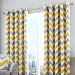 Image of Fusion Chevron Fully Lined Eyelet Curtains - Ochre