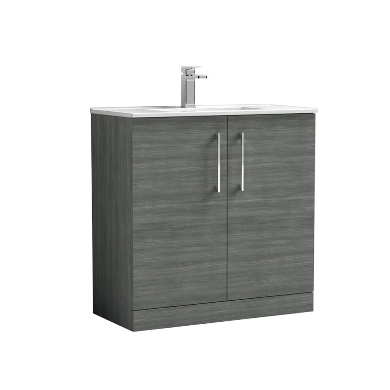 Image of Balterley Bathroom 2 Soft Close Door, Floor Vanity Unit Basin, Anthracite, 800mm in Grey Grey Unisex