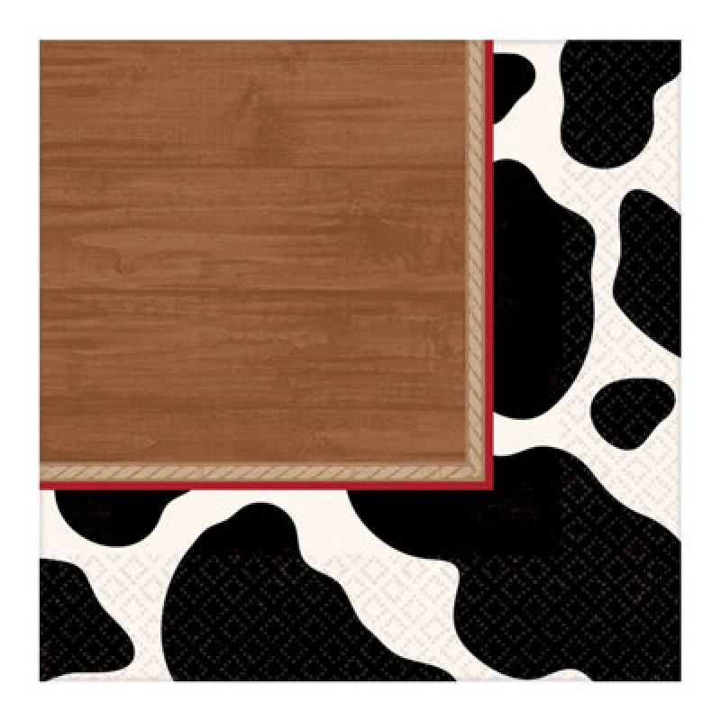Image of Amscan Paper Cow Print Napkins (Pack Of 16) Black/white/brown (25Cm)