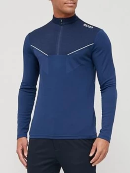 Image of Hugo Boss Piraq Tech Long Sleeve Polo Shirt Navy Size M Men