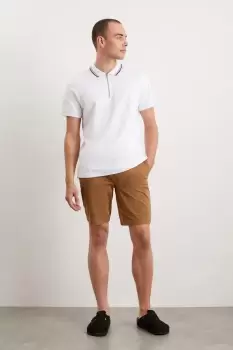 Image of Tan Pleat Front Fine Twill Shorts