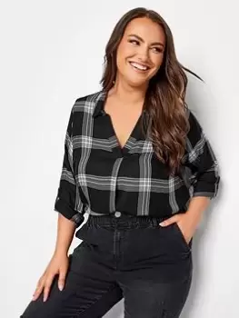 Image of Yours Viscose Overhead Check Shirt Mono Check, Black, Size 20, Women