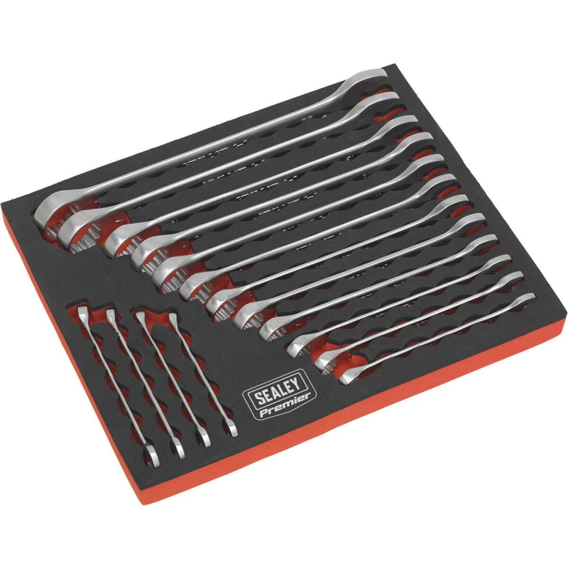 Image of Loops 16pc Slim Handled Combination Spanner Set -12 Point Metric Ring Open Head Wrench Multi