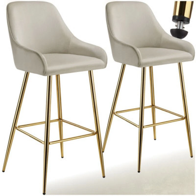 Image of Tectake Bar Stool Avane - With Backrest, Upholstered, Velvet Look - Cream/gold, Set Of 2