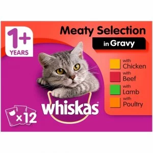 Image of Whiskas 1+ Adult Meaty Meals in Gravy Cat Food 12 x 85g