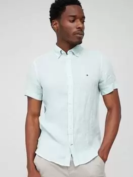 Image of Tommy Hilfiger Pigment Dyed Linen Short Sleeve Shirt - Mint