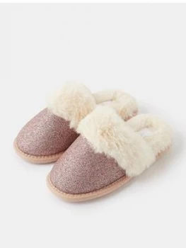 Image of Accessorize Girls Glitter Mule Slippers, Purple, Size 11-12 Younger