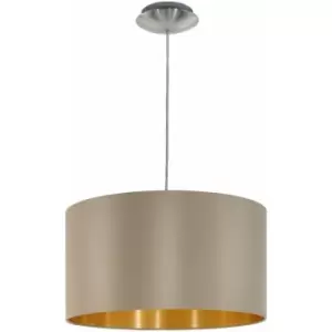Image of Pendant Light Colour Satin Nickel Steel Shade Taupe Gold Fabric Bulb E27 1x60W