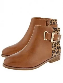 Image of Monsoon Girls Mollie Buckle Animal Boot - Tan