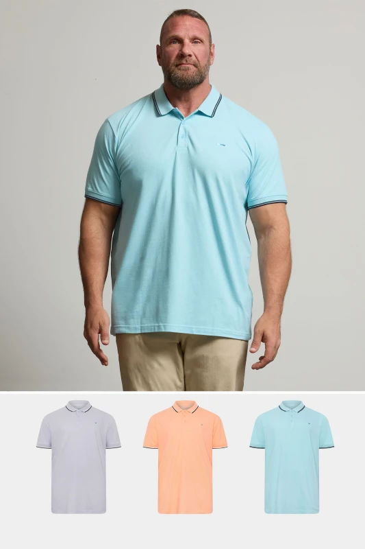 Image of BadRhino BadRhino Men 3 Pack Tipped Polo Shirts in Blue Size: 4X-Large Blue 4XL Male 5063111960859