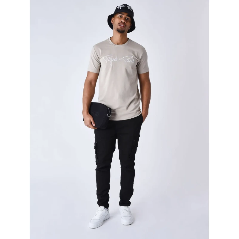 Image of Project X Paris Embroidered T-Shirt Project X Paris Essentials Beige Male S