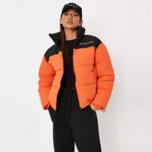 Image of Missguided Branded Colour Block Puffer Coat - Orange
