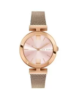 Image of Ted Baker Darbey Stainless Steel Rose-Gold Case Pink Sunray Dial Stainless Steel Rose-Gold Mesh Band, Rose Gold, Women