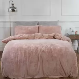 Image of Sienna Glitter Teddy Duvet Cover With Pillowcase Bedding Set Blush Super King