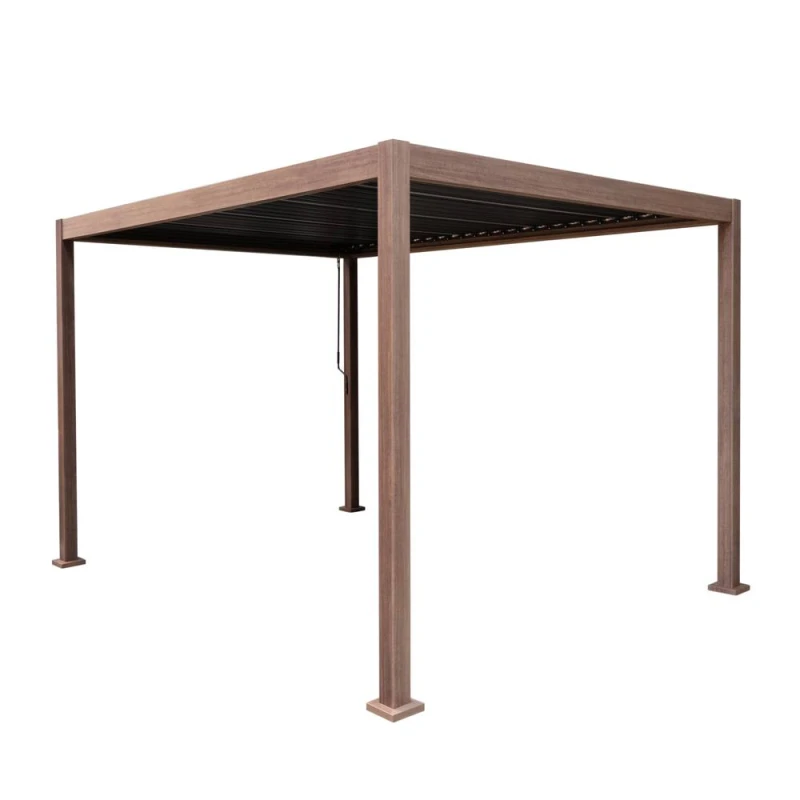Image of Monstershop Wood Effect Aluminium Pergola 3m x 3m in Brown Brown Unisex