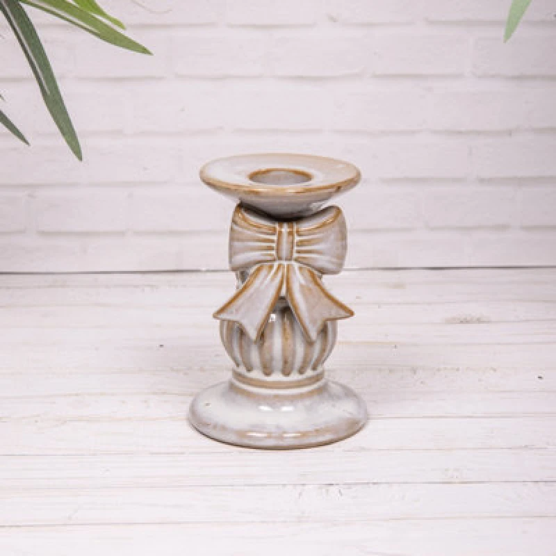 Image of Annibells Glazed Stoneware Bow Candlestick Dinner Candle Holders (22756) - Small - 12Cm