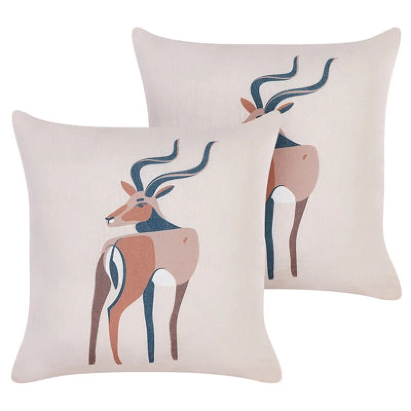 Image of Beliani Set Of 2 Decorative Cushions Abal 45 X 45cm Beige Animal Pattern