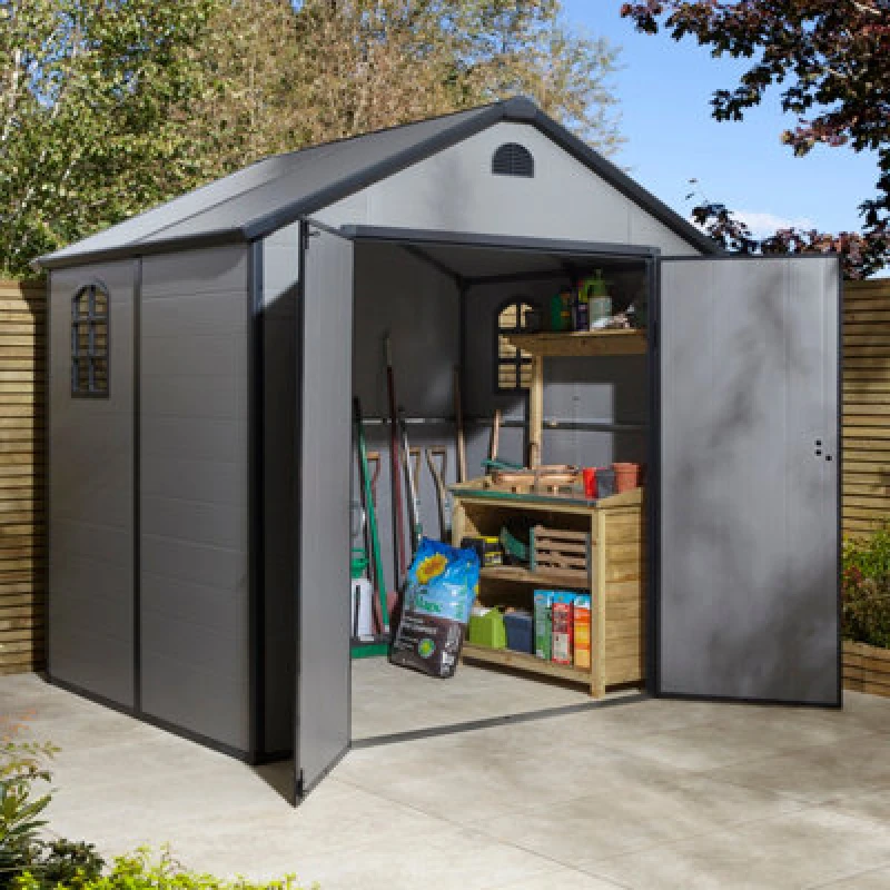 Image of Rowlinson Airevale 8X6 Plastic Apex Shed Light Grey With Foundation Kit, Grey AI86APXLGFKI
