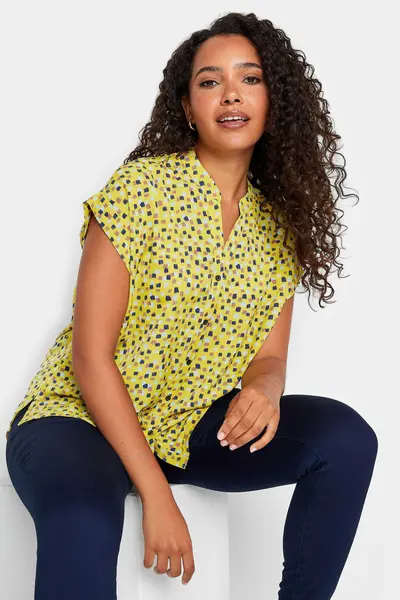 Image of M&Co Spot Print Blouse Yellow