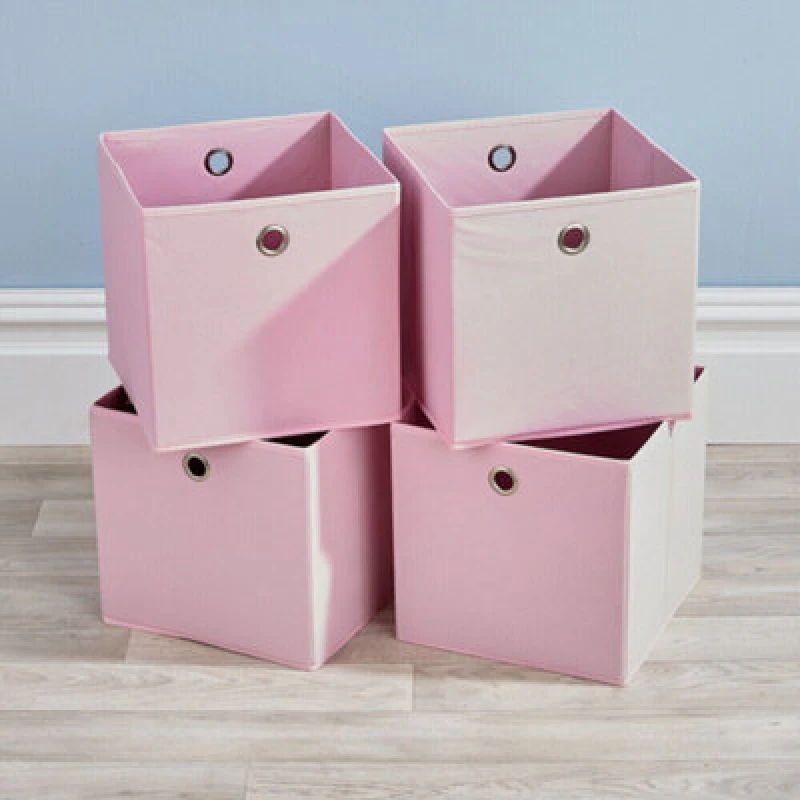Image of Home Source Cube Pack of Four Canvas Fabric 27cm Storage Insert Boxes Pink