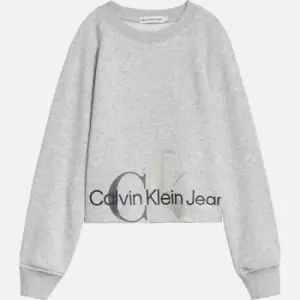 Image of Calvin Klein Girls Mixed Monogram Cutoff Sweatshirt - Light Grey Heather - 14 Years