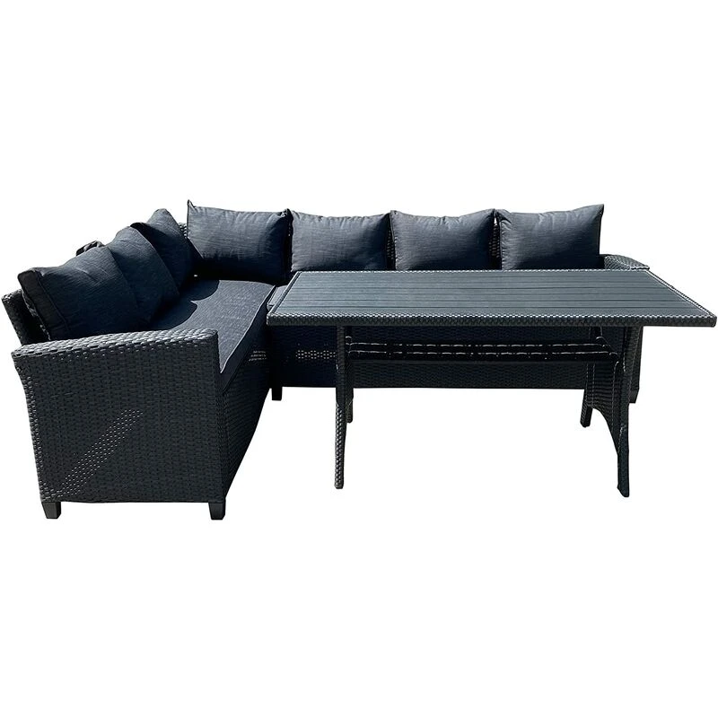 Image of FURNITURE ONE Garden Furniture Set Corner Lounge Outdoor Sofa Chair Patio DIning Table - Brown - Brown - Furniture One JS045-B