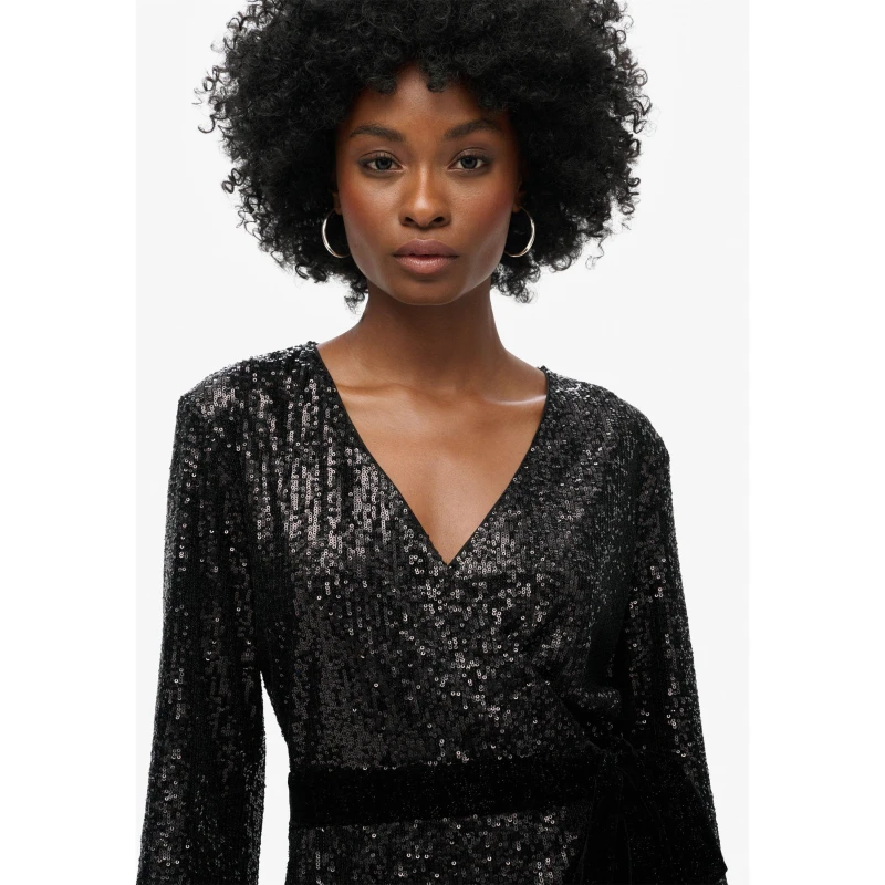Image of Sequin Velour Wrapover Dress