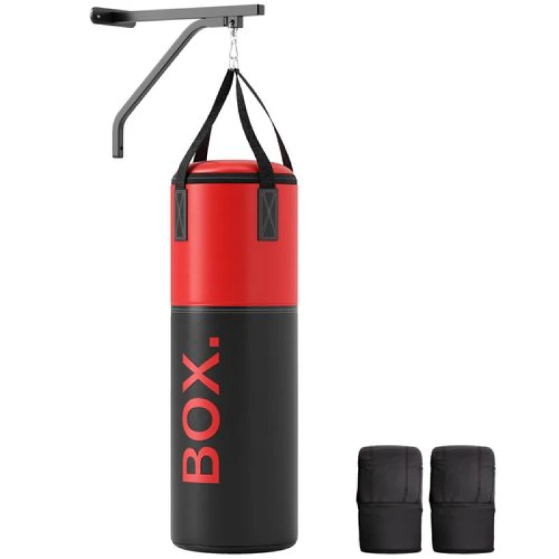 Image of Sportnow Unfilled Punch Bag With Boxing Gloves And Wall Mounted Bracket, Black C