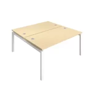 Image of Telescopic Sliding 8 Person Maple Bench with Cable Port - 1400 X 800 - White Frame