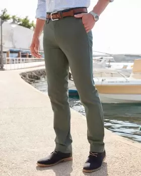 Image of Cotton Traders Mens Flat Front Wrinkle Free Stretch Chino Trousers in Green