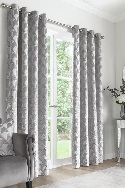 Image of Appletree Boutique Quentin Jacquard Silver Eyelet Curtains Silver