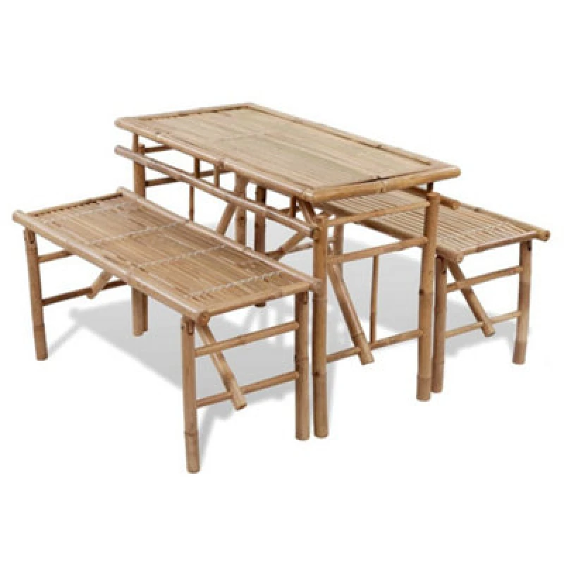 Image of Bamboo Folding Beer / Picnic Tables Set 2 Foldable Benches Waterproof
