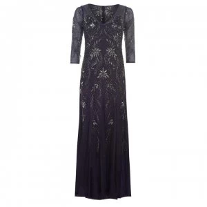 Image of Adrianna Papell Long Floral Beaded Dress - Gunmetal