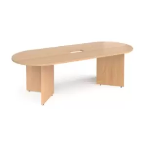 Image of Arrow head leg radial end boardroom table 2400mm x 1000mm with central cutout 272mm x 132mm - beech