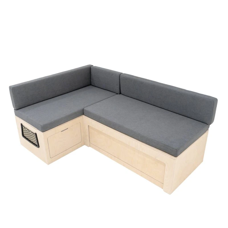 Image of Monstershop L-Shape Camper Van Bed & Cushions Bench Storage Sliding Sofa Natural