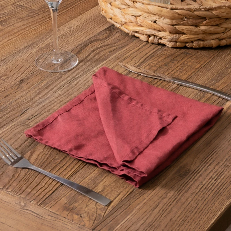 Image of Native Natural Brick Red Set of 4 100% Linen Napkins in Dark Red Dark Red Unisex