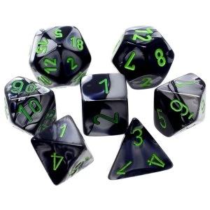 Image of Chessex Gemini Poly 7 Dice Set: Black-Grey/Green