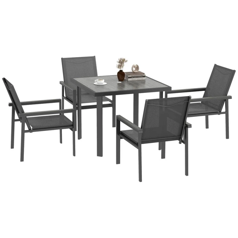 Image of Outsunny 5 Piece Garden Dining Set, Outdoor Table and 4 Chairs, Grey 84G-363V00GY