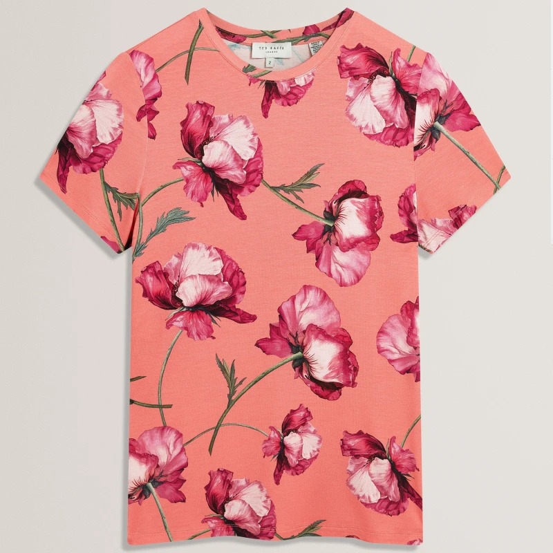 Image of Ted Baker Ted AOP Tee Ld63 Coral female 6 (2X)