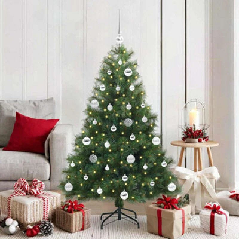 Image of vidaXL Artificial Christmas Tree with 150 LEDs, Silver Balls Green 150 x 94cm PE and PVC, Green 3397775
