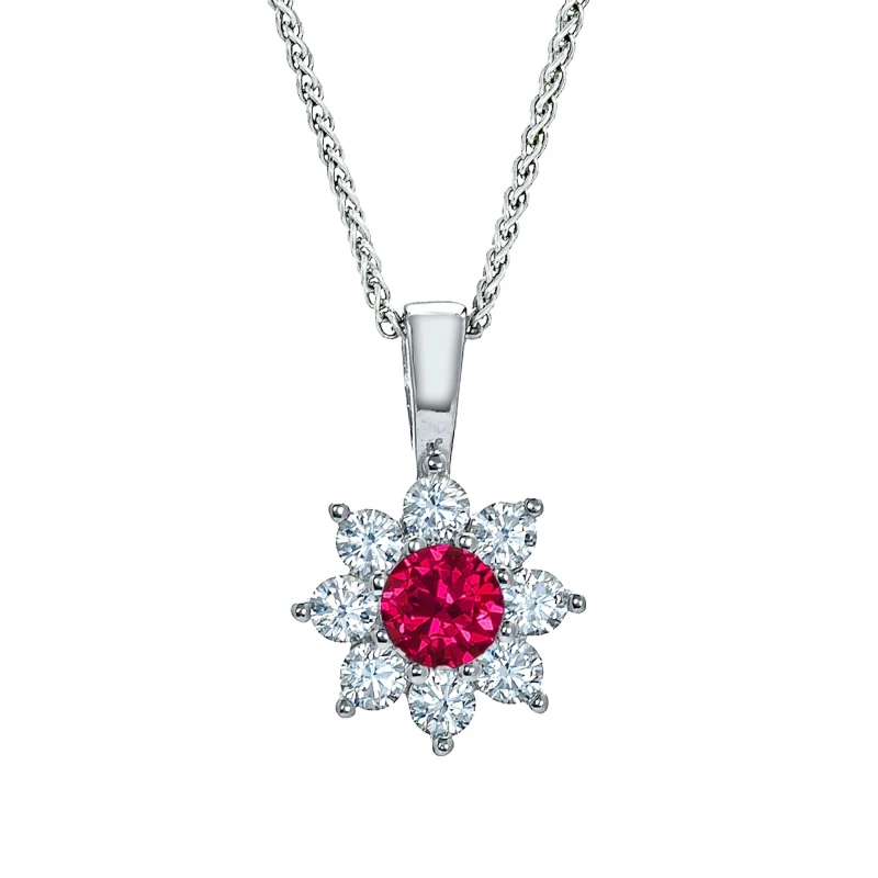 Image of Jewelco London Sterling Silver Red CZ Classic Royal Cluster Necklace 16>18 inch - RE42104RB Silver female