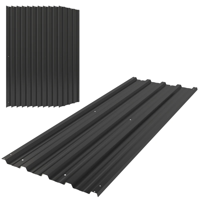 Image of Outsunny Pack of 12 Metal Roofing Sheets for Greenhouse, Black 84H-021V00BK