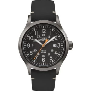 Image of Timex TW4B01900 Expedition Scout Watch with Black Leather Strap & Black Dial