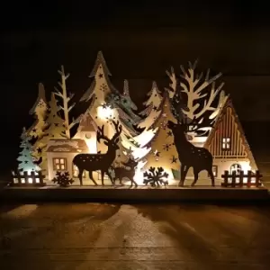 Image of 18cm Christmas Wooden Reindeer Scene Silhouette with 10 Warm White LEDs