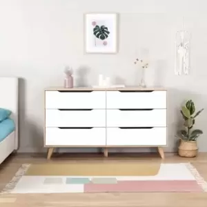 Image of Fwstyle 6 Drawer Chest Matt White & Light Oak Scandinavian Style