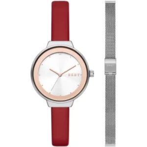 Image of DKNY Astoria Three-Hand Red Leather Watch and Strap Set