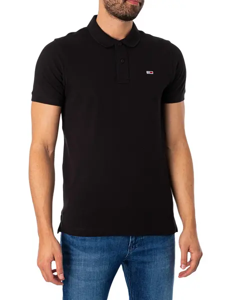 Image of Tommy Jeans Slim Placket Polo Shirt Black L