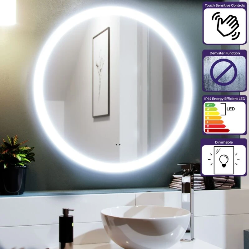 Image of Nes Home Round Motion Sensor Bathroom LED Mirror Demister Anti-fog 700mm Silver