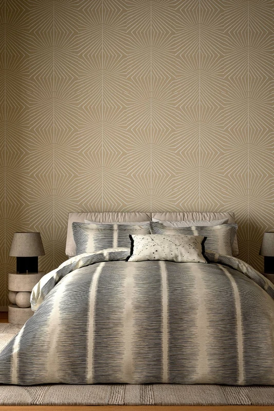 Image of Harlequin 'Chaco' Cotton Duvet Cover Set in Beige Size: Double Beige Unisex Double